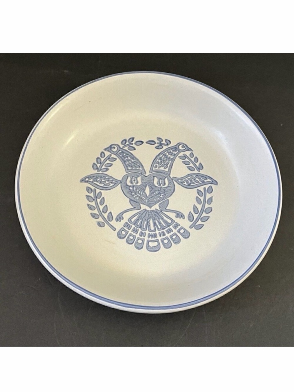 Pfaltzgraff Yorktowne Pie Plate Baking Dish Bird Stoneware Gray Blue 9.5" Vtg